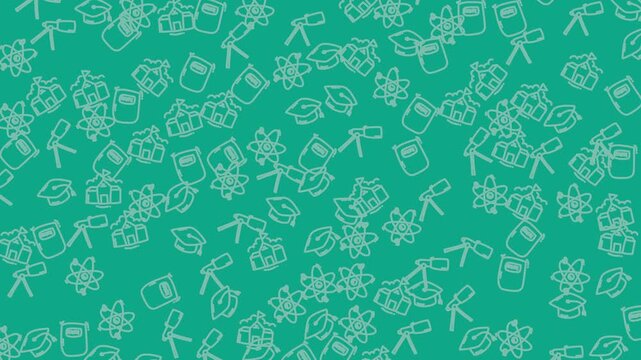 Teal background depicting science related items for educational presentations, scientific articles, technology websites, and academic materials. Perfect for digital designs.