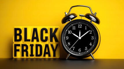 Shopping and saving template with alarm clock showing Black Friday Cyber Monday text on background