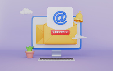 Open envelope with letter on computer, Subscribe to newsletter, Online marketing and business, Sign up to mailing list