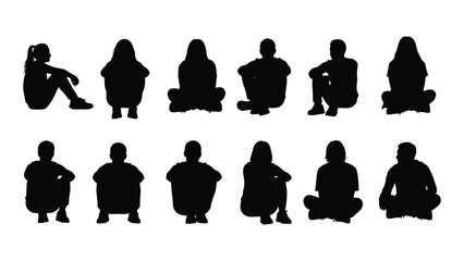 Diverse group of black silhouettes depicting various seated and meditative poses