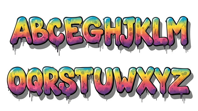 Graffiti bubble letters alphabet colorful isolated on a transparent background