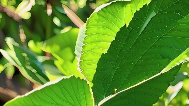 Backlit green leaf texture showing detailed vein structure and sunlight transmission