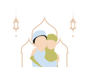 Vector Design of a Happy Little Boy Welcoming Ramadan Kareem