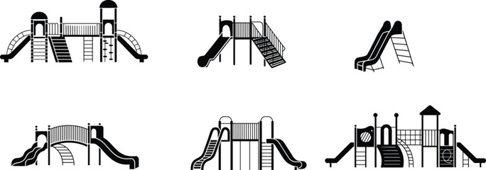 Playground equipment silhouettes set children slides ladders play structures park recreation illustration isolated on white background vector design © Akhi's orld