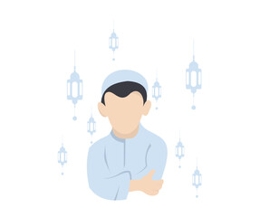 Vector of a Happy Little Boy Welcoming Ramadan Kareem