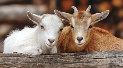 Fototapeta premium Two baby goats face view