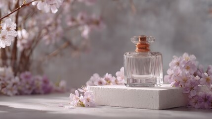 Elegant perfume bottle with cherry blossoms