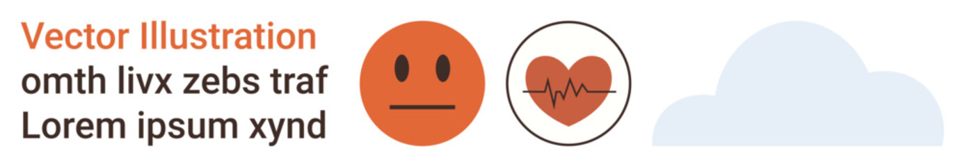 Fototapeta premium Mental health, healthcare, emotions, cardiology, weather, abstract concepts. Sad face, heart with ECG and cloud. Mental health and healthcare with expressive symbols