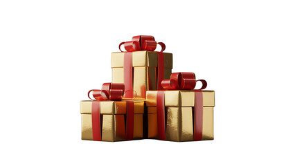Obraz premium Golden gifts wrapped with red ribbons in a pyramid shape