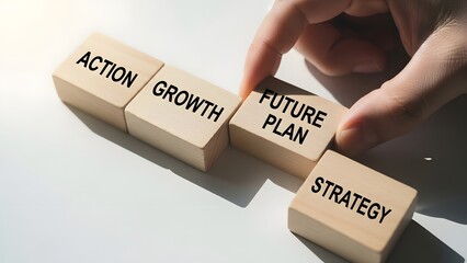 Business strategy and planning concept with wooden blocks