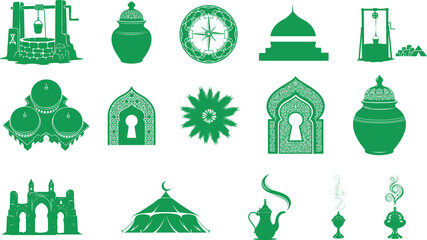 Modern Ramadan Islamic Icons Set for Holy Month Celebration and Religious Design