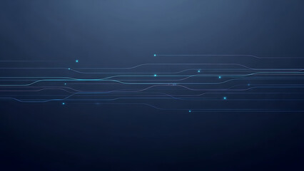 Abstract technology background with glowing lines and dots on a dark blue surface.