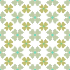 Seamless floral pattern featuring soft green and olive pastel flowers with mint centers on a white background, creating a calm, natural, and minimalist design for decor and textiles.