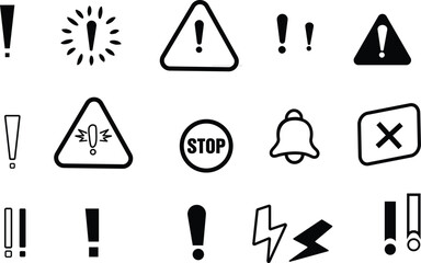 Doodle attention sign icon set. Hand drawn caution signs, warning marks and alert sketch symbols designed to exclamation sign, error or important attention icon doodle. Vector illustration.