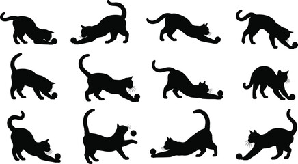 cat kitten feline play playful silhouette hunting stretching paw ball motion