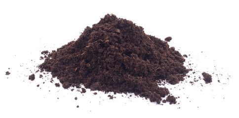 Pile of fertile dark soil isolated on white background