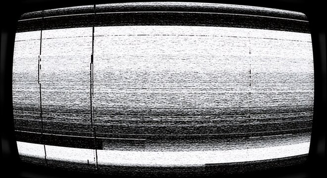 Monochrome electronic static fills the screen of an old cathode ray display