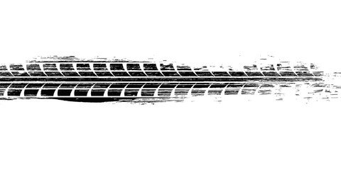 Tire track. Car, bike, motorcycle tyre mark with grunge effect isolated on white background. Wheel footprint on the road. Top view of rubber protector mark © ribut