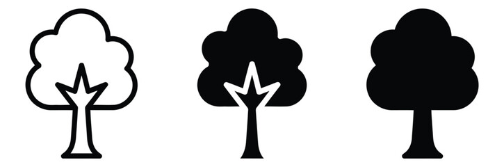 Modern tree icons in black and white for design projects,simple tree decor silhouette vector image,Tree free icon in flat black solid vector set