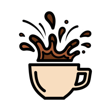 Coffee Splash Icon: Dynamic Brown Liquid Exploding from a Cream Cup