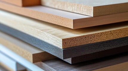 Stacked wood board samples for furniture construction and design