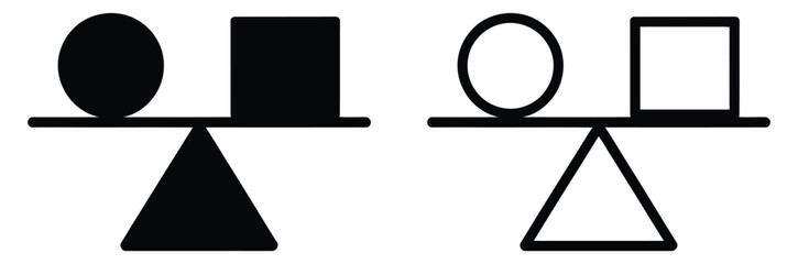 Balancing scales with geometric shapes on each side,Scales of justice flat icon. Black scale of justice icon on white background. vector illustration