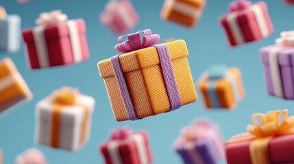 Digital gift surprise for Cyber Monday with floating colorful items and gift boxes online
