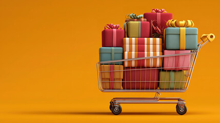 Wide seasonal sales Facebook cover with shopping cart full of gifts for online promotion