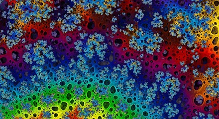 Intricate vibrant rainbow spectrum patterns display complex mathematical formations