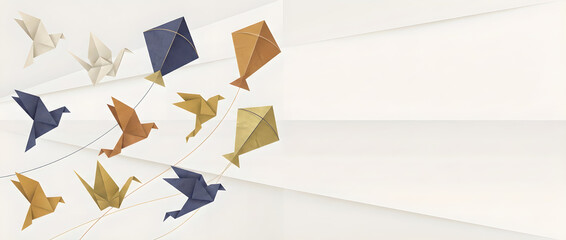 Minimalist Origami Paper Kites On String For Makar Sankranti