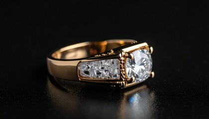 Luxurious Oval-Cut Diamond Ring with Polished Metal Band Sparkling Against Dark Elegant Background