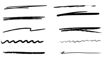 Chalk line underline brush set.  Doodle border crayon underline in sketch style. Vector illustration