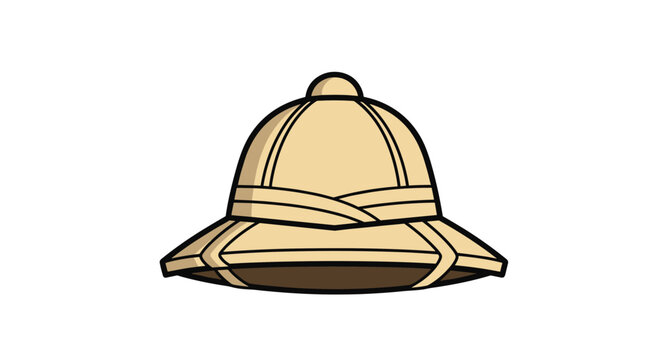 Traditional khaki pith helmet or safari hat used for exploration and outdoor adventures in a clean and simple style.