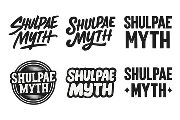 Obraz premium Harmonious Lettering Styles. Shulpae Myth. Set lettering. harmonious lettering variations of the same emblematic concept, each with different