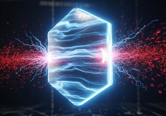 Futuristic Digital Energy Core with Red and Blue Data Streams Showing Cyber Security and Technology Power Concept