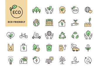 エコフレンドリーで持続可能な取り組みを表すUIアイコンセット