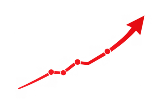 Red arrow business increasing chart showing market growth, profit, finance, success, and economic progress on transparent background - Powered by Adobe