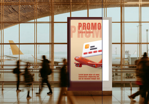 Airport Advertising Poster Mockup in Terminal Hall