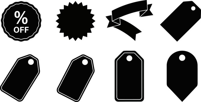 Black flat vector sale tags discount ribbons and price badges set.eps