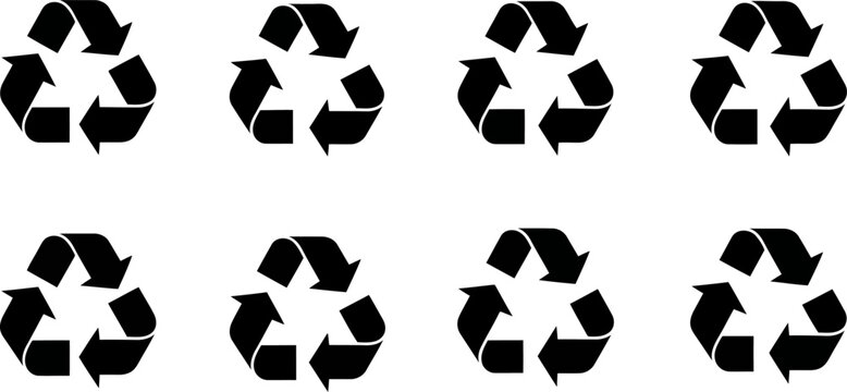 Black Recycling Symbols Repeating Pattern on Clean White Background.eps