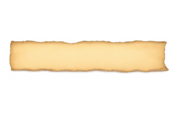 Vintage aged paper strip with torn rough edges, old parchment banner texture on transparent background, blank scroll page for text