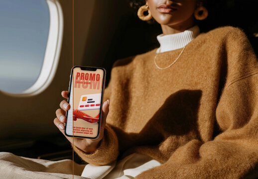 Smartphone Screen Mockup on Airplane Seat