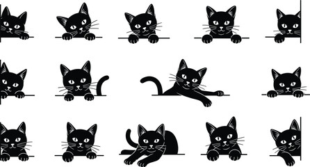black cat kitten feline pet animal silhouette cute playful whiskers paws cartoon mascot