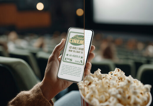 Smartphone Screen Mockup in Movie Theate
