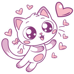 Obraz premium Cute Valentine Cats with Hearts – Kawaii Cupid Cat Line Art Illustration Set