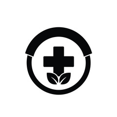 Fototapeta premium Black and white medical cross with leaves in circle