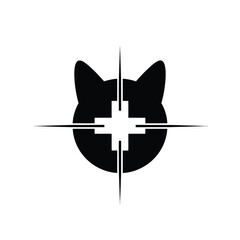 Black cat head silhouette with crosshair animal © dipu