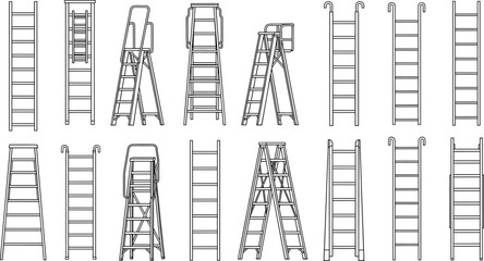ladder ladders step ladder extension scaffold safety construction equipment tool vector icon set © Maisa