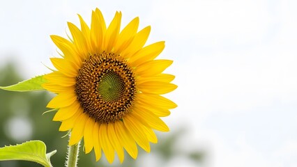 Obraz premium Single sunflower isolated, bright summer mood, vibrant yellow petals