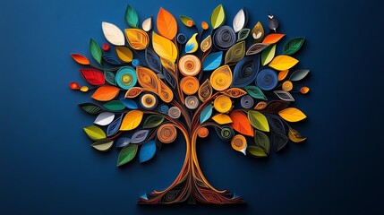 Colorful tree with vibrant paper leaves.